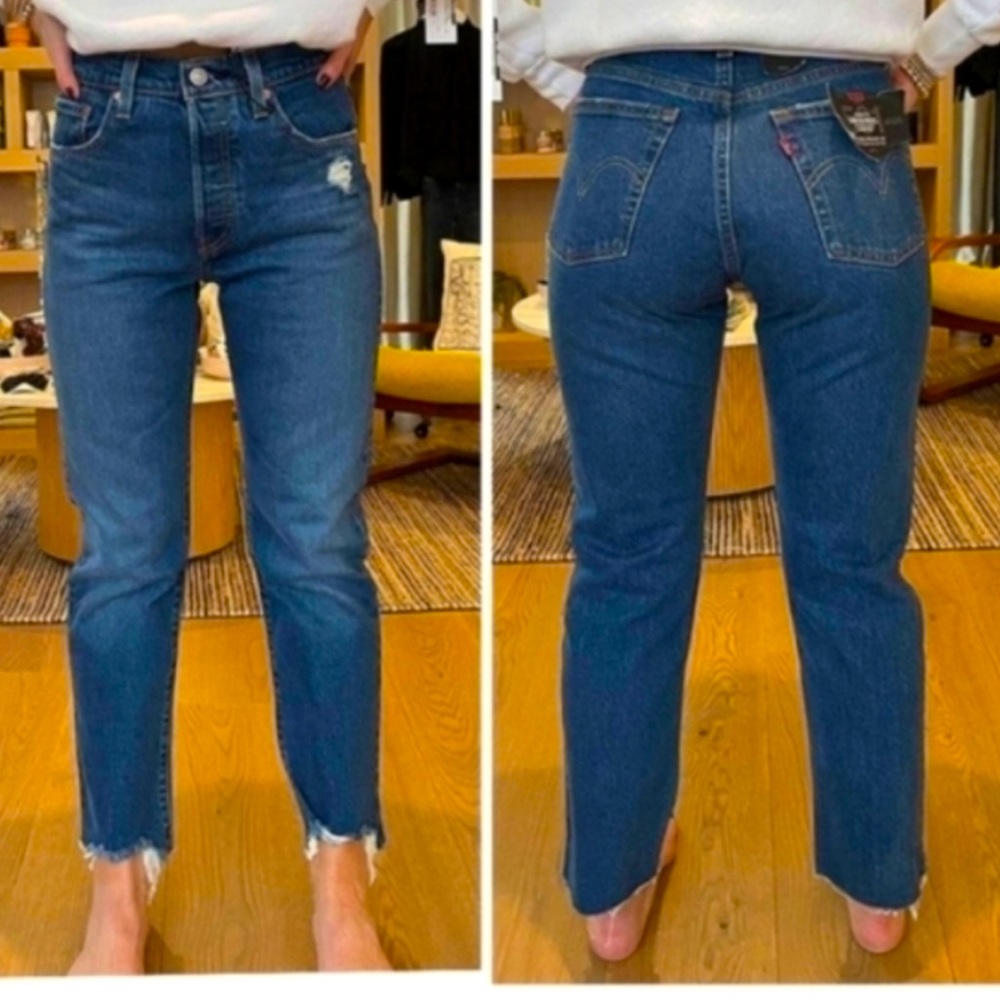 Levi's 501 Crop High Rise Denim Jeans Charleston Fun Mom 90s Straight Leg